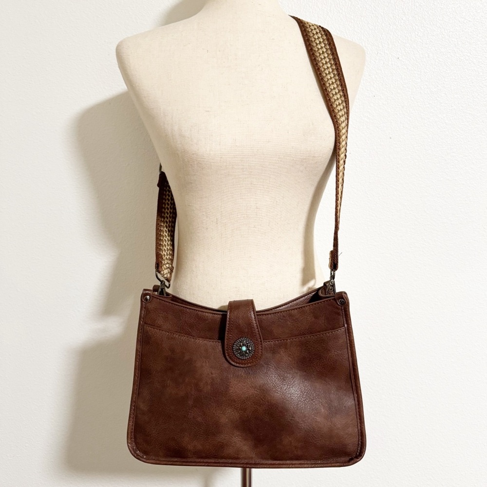 Aphison Guitar Strap Concho Button Vegan Crossbody